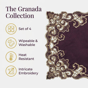 Plum Gold Placemats – Rustic Table Protection Mats 12x18 Inch | Granada Collection