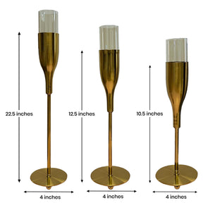 Gold Wine Glass Shaped Candle Holder - Set of 3