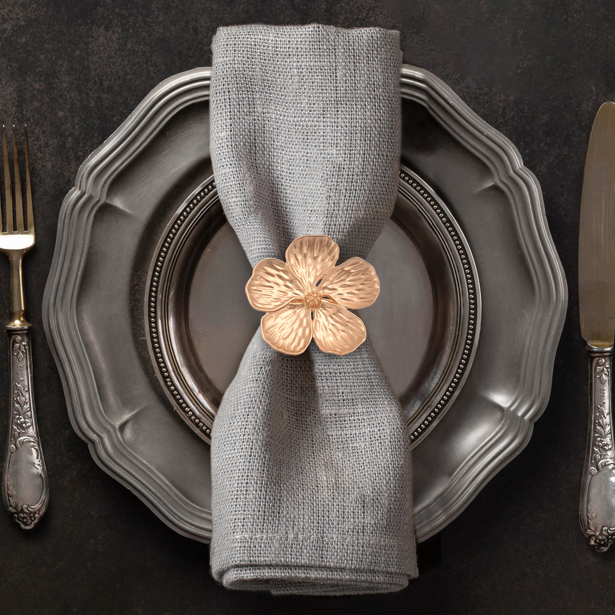 Napkin Rings in Gold Floral Design