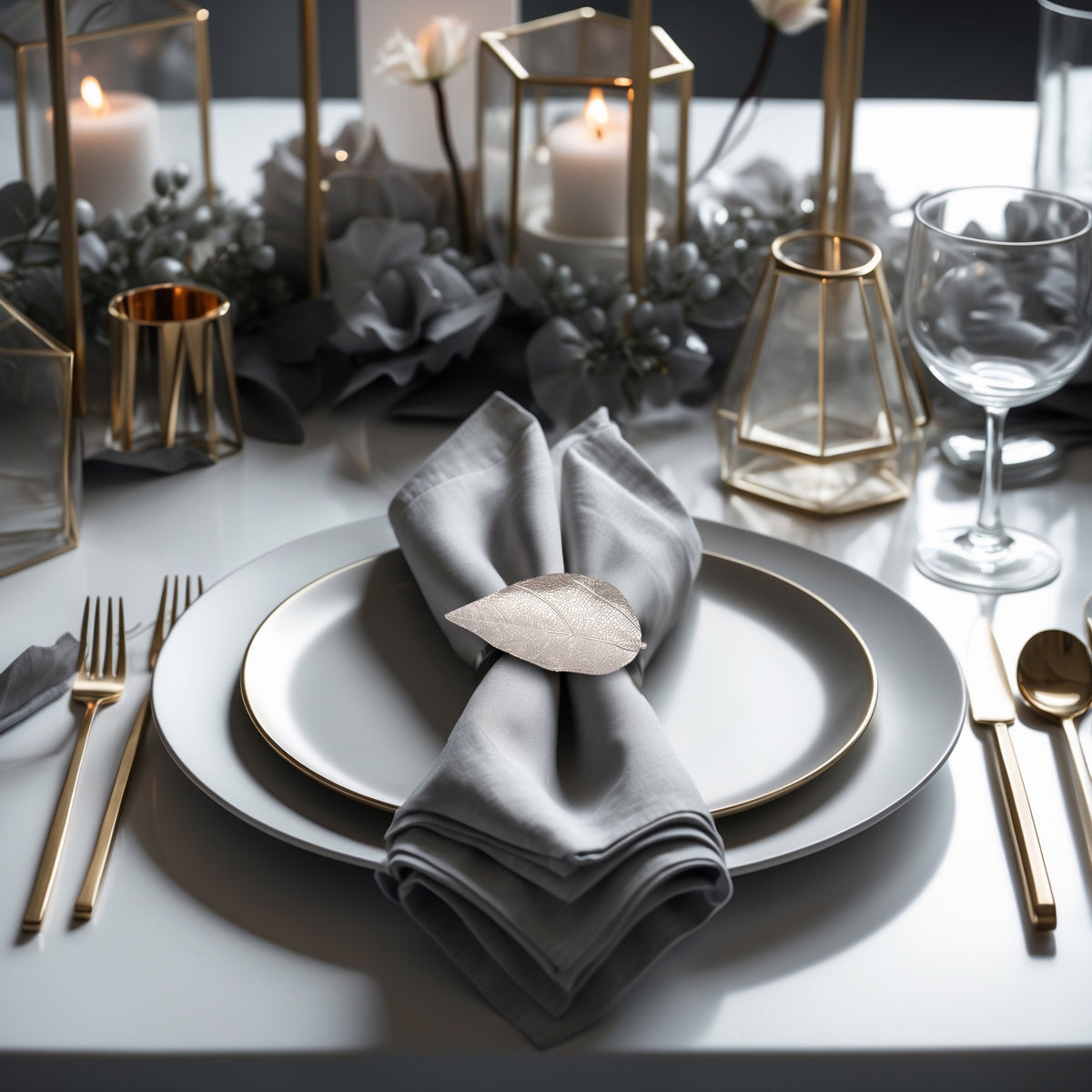 Napkin Rings in Silver Leaf Design