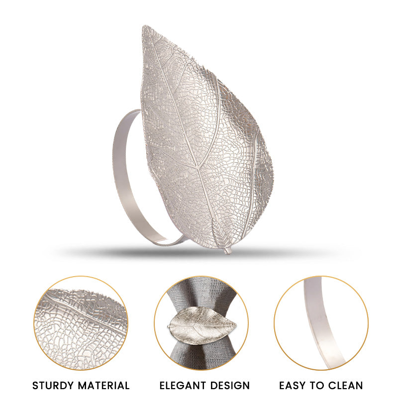 Silver Grace – Napkin Rings in Silver Leaf Design, Elegant Decorative Dining Table Décor