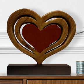 Decozen Home Decor Handmade Wooden Sculpture in Hearts Shape