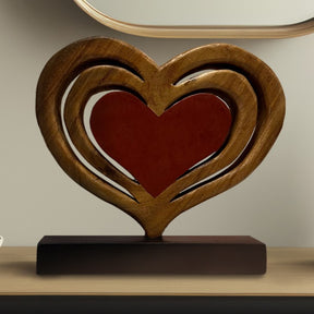 Decozen Home Decor Handmade Wooden Sculpture in Hearts Shape