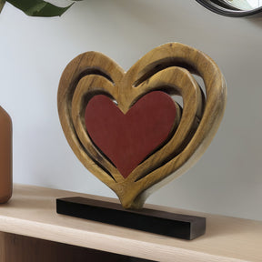 Decozen Home Decor Handmade Wooden Sculpture in Hearts Shape