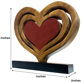 Decozen Home Decor Handmade Wooden Sculpture in Hearts Shape