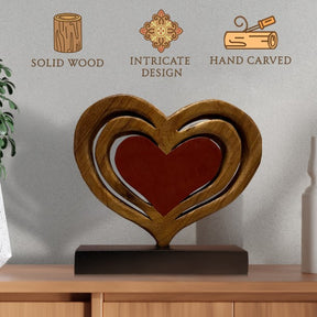 Decozen Home Decor Handmade Wooden Sculpture in Hearts Shape
