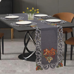 Decozen Charcoal Gray Table Runner - Dresser Scarf European Embroidery - Perfect for Kitchen Dining Room Home Decor Wedding Receptions - 14 x 108 inches - The Charcoal Fleur Collection