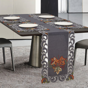 Decozen Charcoal Gray Table Runner - Dresser Scarf European Embroidery - Perfect for Kitchen Dining Room Home Decor Wedding Receptions - 14 x 108 inches - The Charcoal Fleur Collection