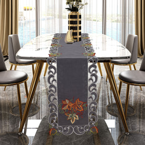 Decozen Charcoal Gray Table Runner - Dresser Scarf European Embroidery - Perfect for Kitchen Dining Room Home Decor Wedding Receptions - 14 x 108 inches - The Charcoal Fleur Collection