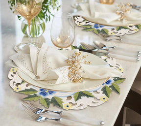 Decozen Blue or Green Lace White Doilies Set of 12 - Round Placemats European Embroidery for Dining Table Home Decor Wedding - 15 inches - The Eternal Grace Collection