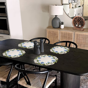 Decozen Blue or Green Lace White Doilies Set of 12 - Round Placemats European Embroidery for Dining Table Home Decor Wedding - 15 inches - The Eternal Grace Collection