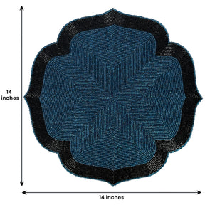 Decozen Teal and Black Beaded Placemats for Dining Table - Set of 6-14 Inches for Kitchen Decor Scratch Heat Resistant Charger Durable Tablemats