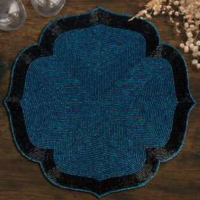 Decozen Teal and Black Beaded Placemats for Dining Table - Set of 6-14 Inches for Kitchen Decor Scratch Heat Resistant Charger Durable Tablemats