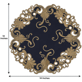 Decozen Gold Lace Blue Doilies Set of 12 - Round Placemats European Embroidery for Dining Table Home Decor Wedding - 15 inches - The Vintage Opulence Collection