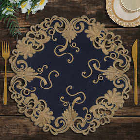 Decozen Gold Lace Blue Doilies Set of 8 - Round Placemats European Embroidery for Dining Table Home Decor Wedding - 15 inches - The Vintage Opulence Collection