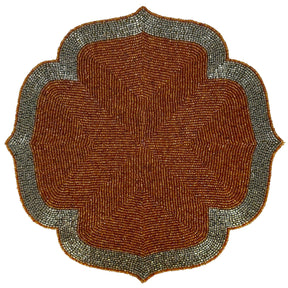 Decozen Burnt Orange and Silver Beaded Placemats for Dining Table - Set of 4-14 Inches for Kitchen Decor Scratch Heat Resistant Charger Durable Tablemats
