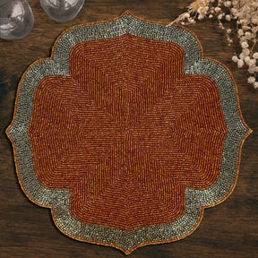 Decozen Burnt Orange and Silver Beaded Placemats for Dining Table - Set of 4-14 Inches for Kitchen Decor Scratch Heat Resistant Charger Durable Tablemats
