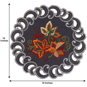 Decozen Charcoal Gray Doilies Set of 12 - Round Placemats European Embroidery for Dining Table Home Decor Wedding - 15 inches - The Charcoal Fleur Collection