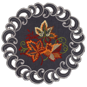 Decozen Charcoal Gray Doilies Set of 8 - Round Placemats European Embroidery for Dining Table Home Decor Wedding - 15 inches - The Charcoal Fleur Collection