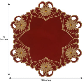 Decozen Gold Lace Red Doilies Set of 8 - Round Placemats European Embroidery for Dining Table Home Decor Wedding - 15 inches - The Imperial Red Collection