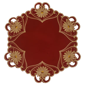 Decozen Gold Lace Red Doilies Set of 8 - Round Placemats European Embroidery for Dining Table Home Decor Wedding - 15 inches - The Imperial Red Collection