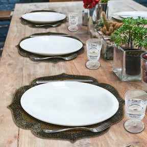 Decozen Golden and Silver Beaded Placemats for Dining Table - Set of 4-14 Inches for Kitchen Decor Scratch Heat Resistant Charger Durable Tablemats