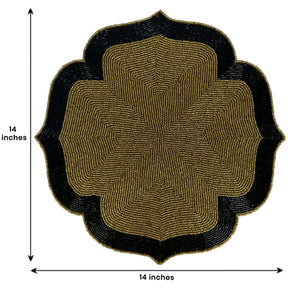 Decozen Golden and Black Beaded Placemats for Dining Table - Set of 6-14 Inches for Kitchen Decor Scratch Heat Resistant Charger Durable Tablemats