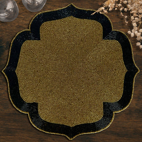 Decozen Golden and Black Beaded Placemats for Dining Table - Set of 4-14 Inches for Kitchen Decor Scratch Heat Resistant Charger Durable Tablemats