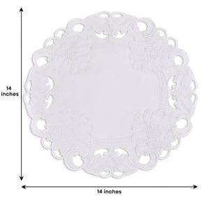 Decozen White Doilies Set of 8 - Round Placemats European Embroidery for Dining Table Home Decor Wedding - 15 inches - The Snow Blossom Collection