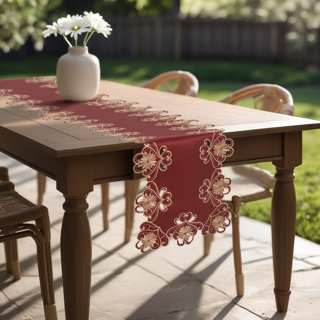 Decozen Gold Lace Red Table Runner - European Embroidery Dresser Decor Scarf for Home, Kitchen, Dining, and Wedding - 14 x 108 Inches - Valentines Day Decor - The Imperial Red Collection