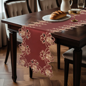 Decozen Gold Lace Red Table Runner - European Embroidery Dresser Decor Scarf for Home, Kitchen, Dining, and Wedding - 14 x 108 Inches - Valentines Day Decor - The Imperial Red Collection