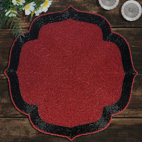 Decozen Deep Red and Black Beaded Placemats for Dining Table - Set of 8-14 Inches for Kitchen Decor Scratch Heat Resistant Charger Durable Tablemats