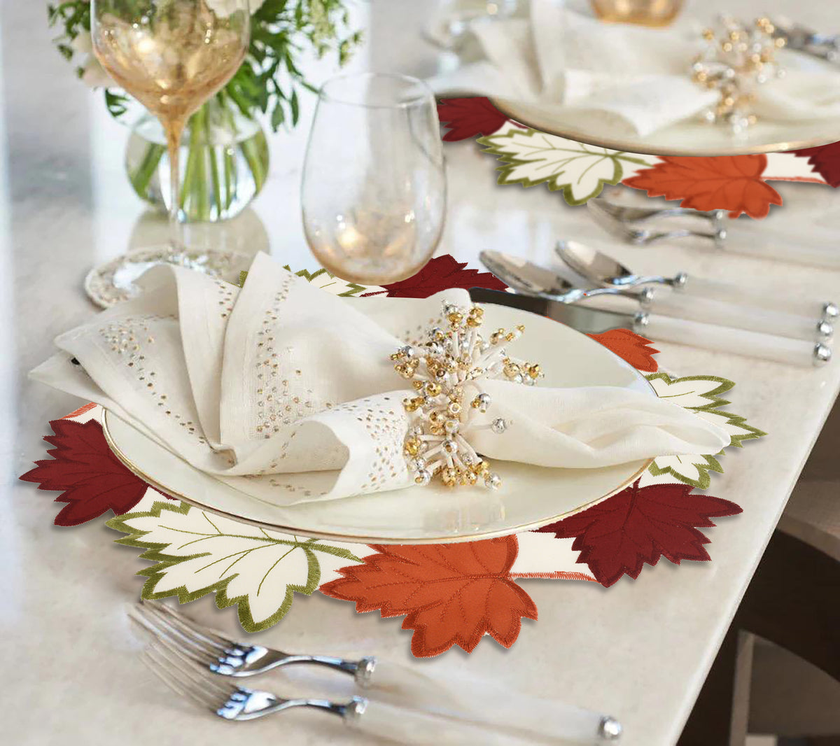 Decozen Cream White Doilies Set of 8 - Round Placemats European Embroidery for Dining Table Home Decor Wedding - 15 inches - The Falling Petals Collection