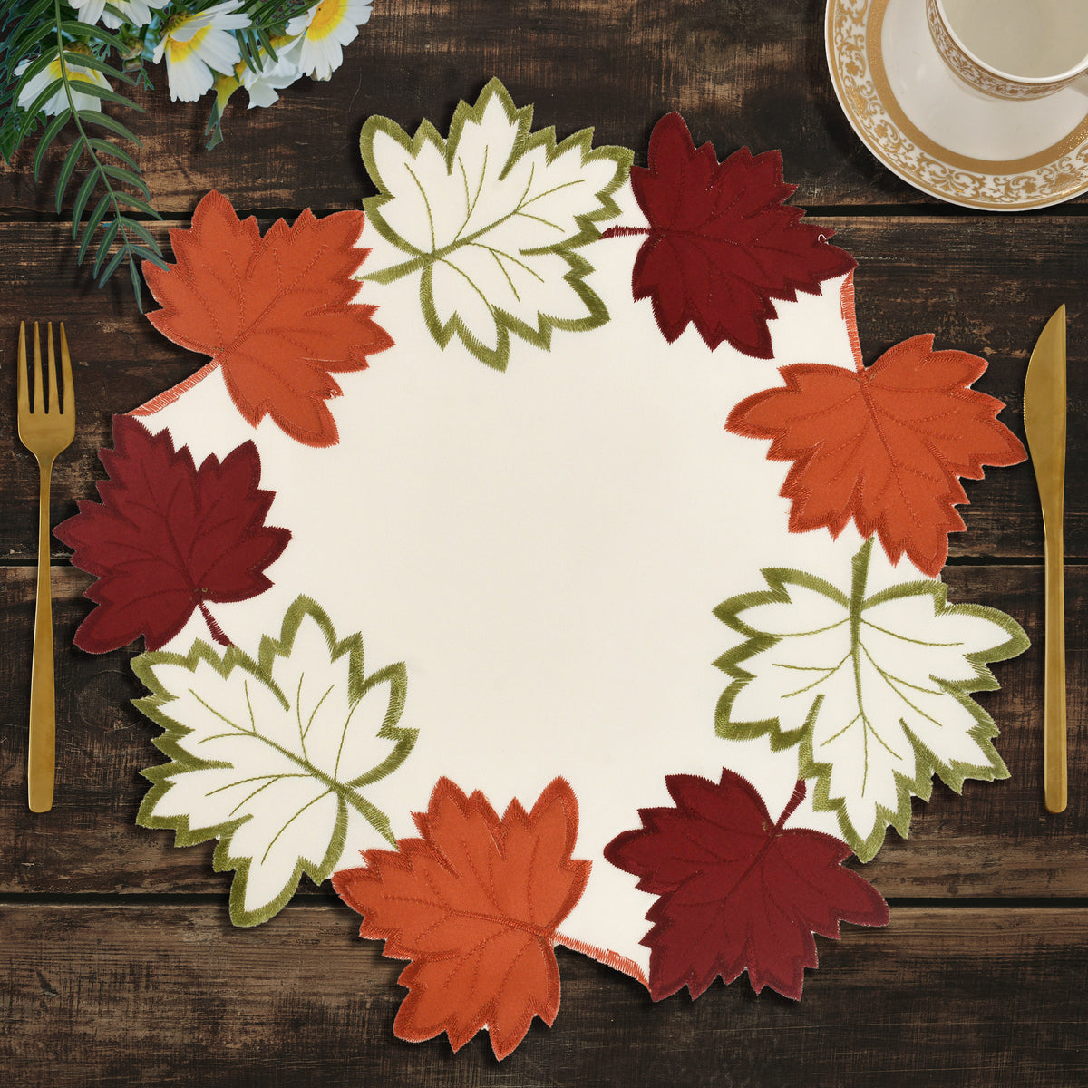 Decozen Cream White Doilies Set of 8 - Round Placemats European Embroidery for Dining Table Home Decor Wedding - 15 inches - The Falling Petals Collection