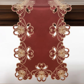 Red Lace Table Runner – European Embroidery Design, Rustic Dining Table Decor 14x108 Inch
