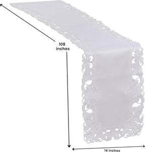 White Table Runner – European Embroidery Rustic Dining Table Decor 14x108 Inch