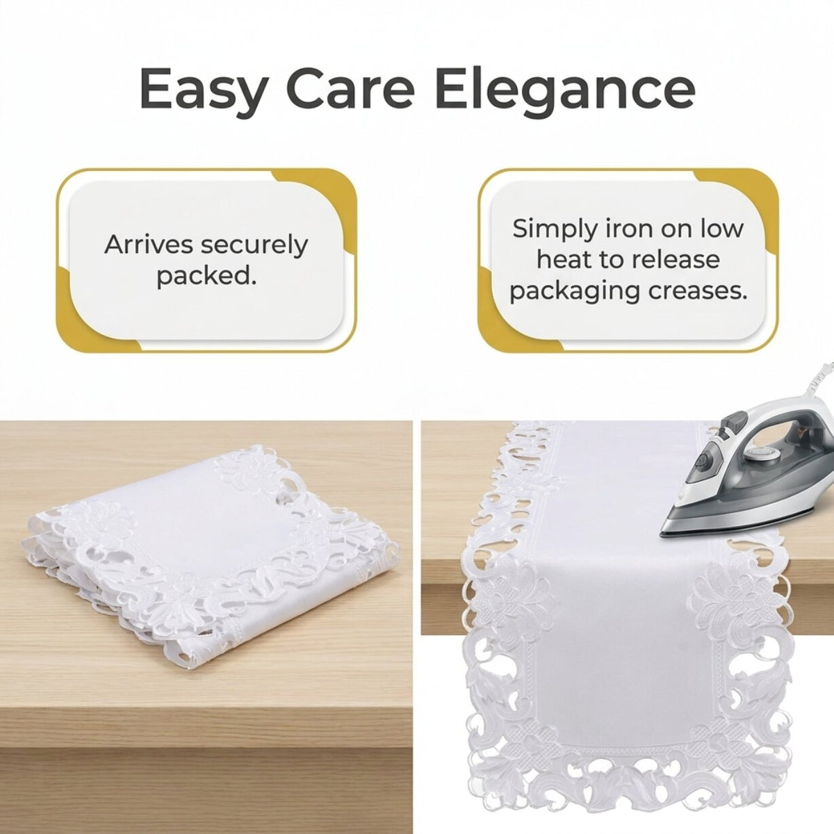 White Table Runner – Snow Blossom, 14x108 Inch