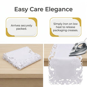 White Table Runner – European Embroidery Rustic Dining Table Decor 14x108 Inch