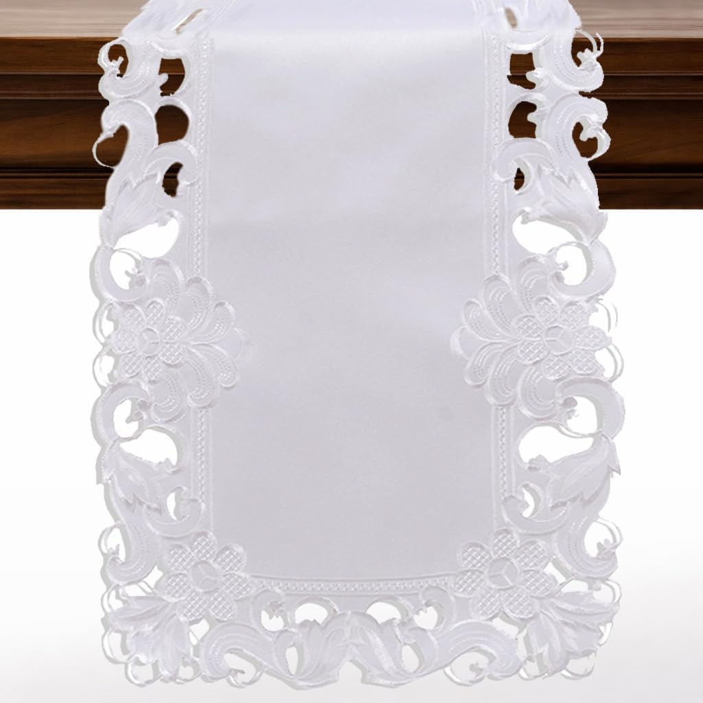 White Table Runner – Snow Blossom, 14x108 Inch