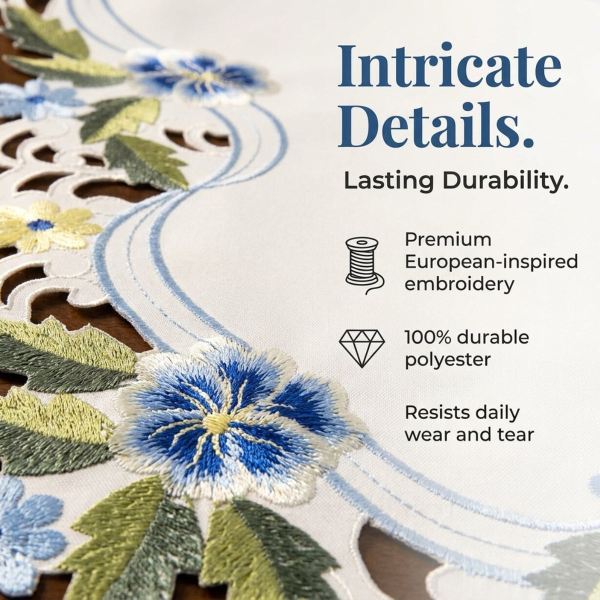 Blue Green Lace Runner – Eternal Grace, 14x108 Inch
