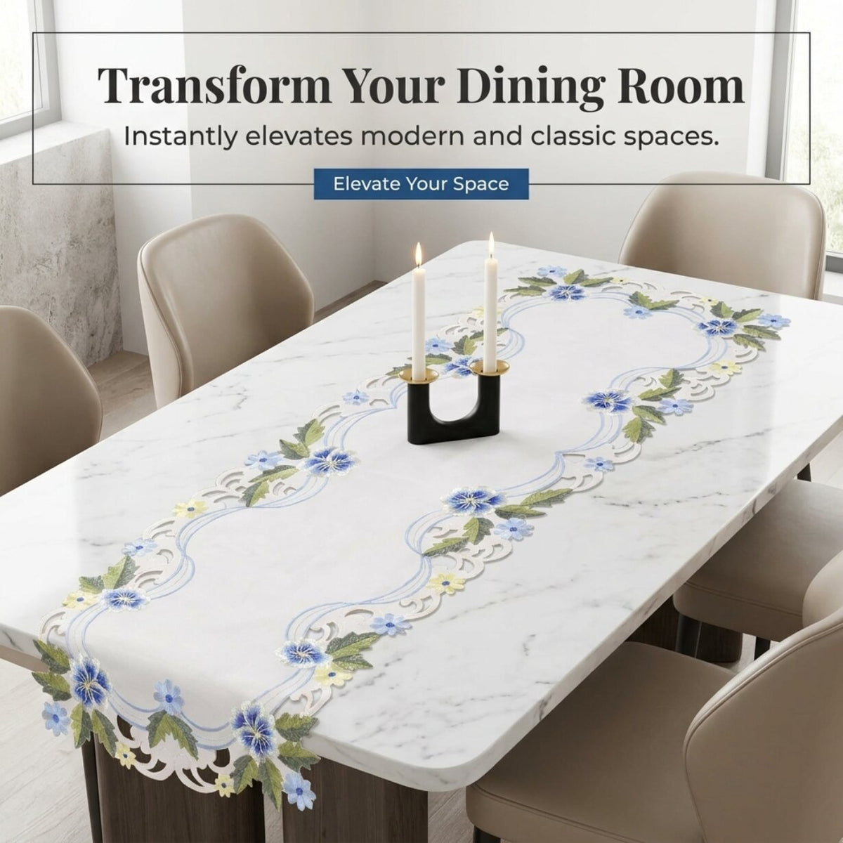 Blue Green Lace Runner – Eternal Grace, 14x108 Inch