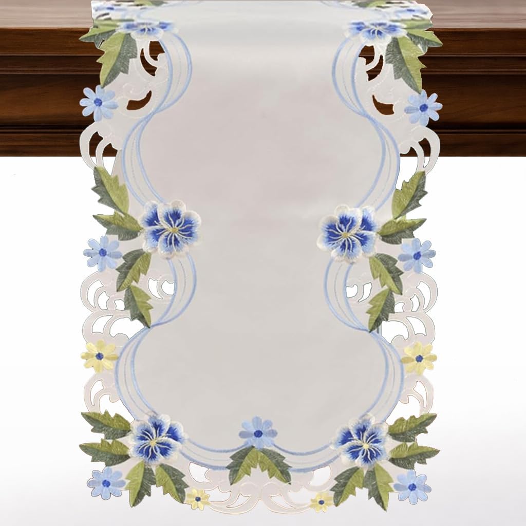 Blue Green Lace Runner – Eternal Grace, 14x108 Inch