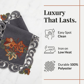 Charcoal Gray Table Runner – Embroidered Fleur Collection, 14x108 Inch Polyester Accent