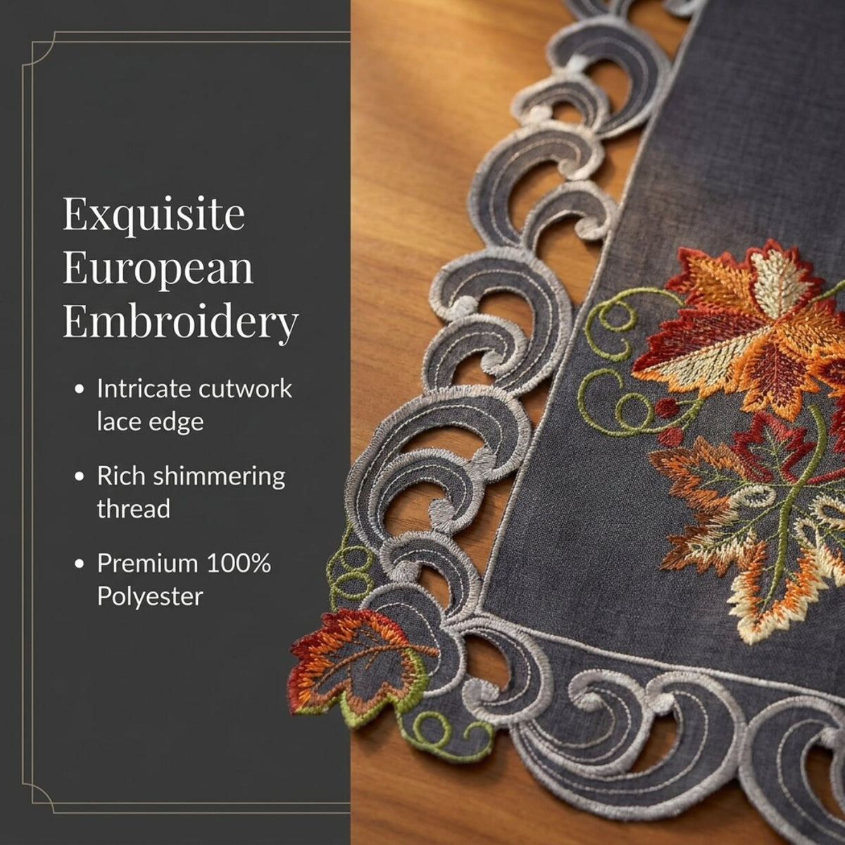 Gray Table Runner – Fleur, 14x108 Inch