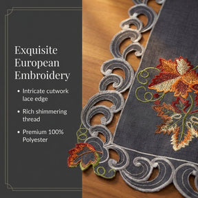 Charcoal Gray Table Runner – Embroidered Fleur Collection, 14x108 Inch Polyester Accent