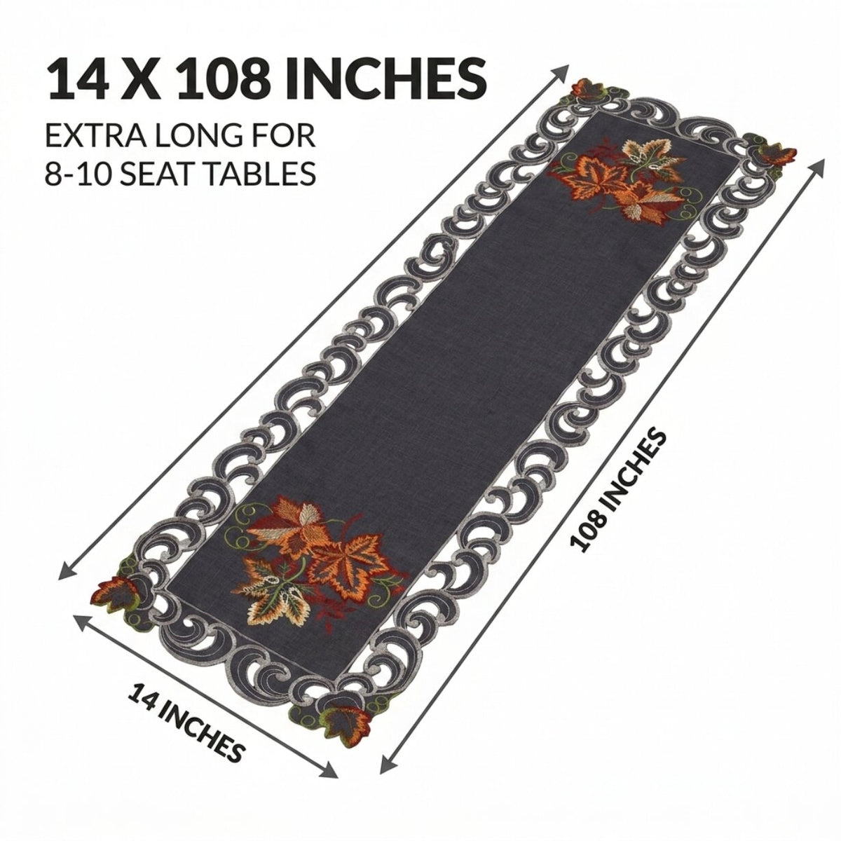 Gray Table Runner – Fleur, 14x108 Inch