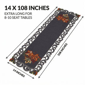 Charcoal Gray Table Runner – Embroidered Fleur Collection, 14x108 Inch Polyester Accent