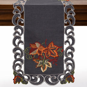 Charcoal Gray Table Runner – Embroidered Fleur Collection, 14x108 Inch Polyester Accent