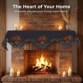 Mantel Scarf Cover – Charcoal Gray Embroidered Lace Table Runner Decor 18x90 Inch