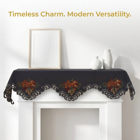 Mantel Scarf Cover – Charcoal Gray Embroidered Lace Table Runner Decor 18x90 Inch